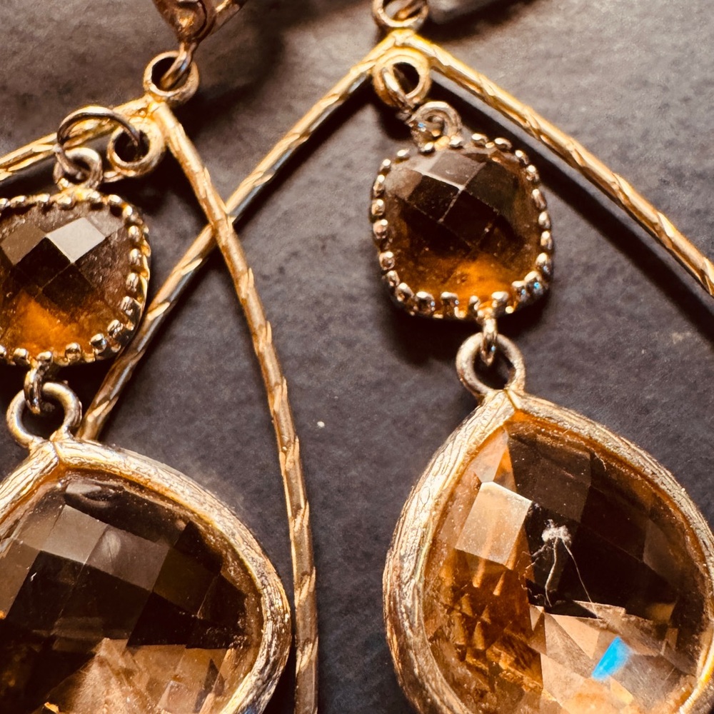 Gold Statement Earrings w Amber gems